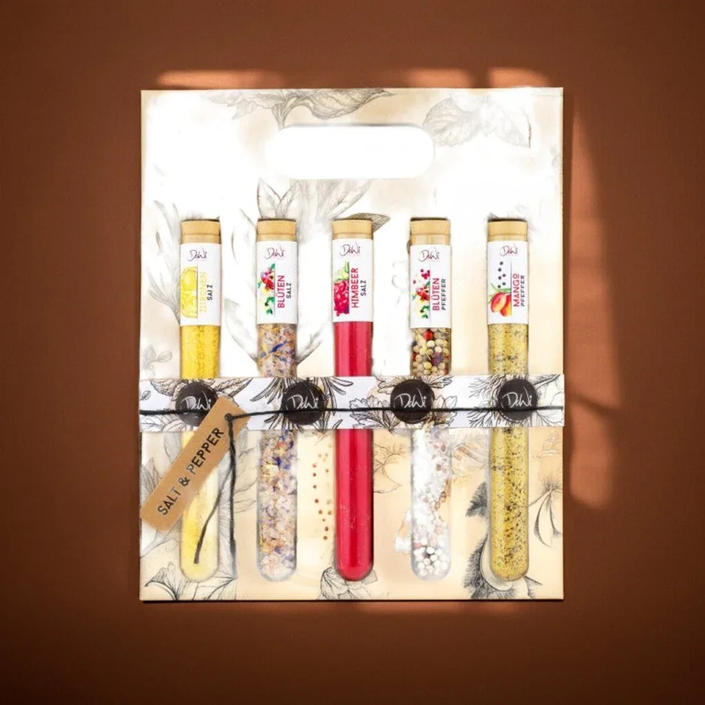 5er Geschenkset XL-Salt ´n Pepper Zitronen Salz, Blüten Salz, Himbeer Salz - feinkostgourmet