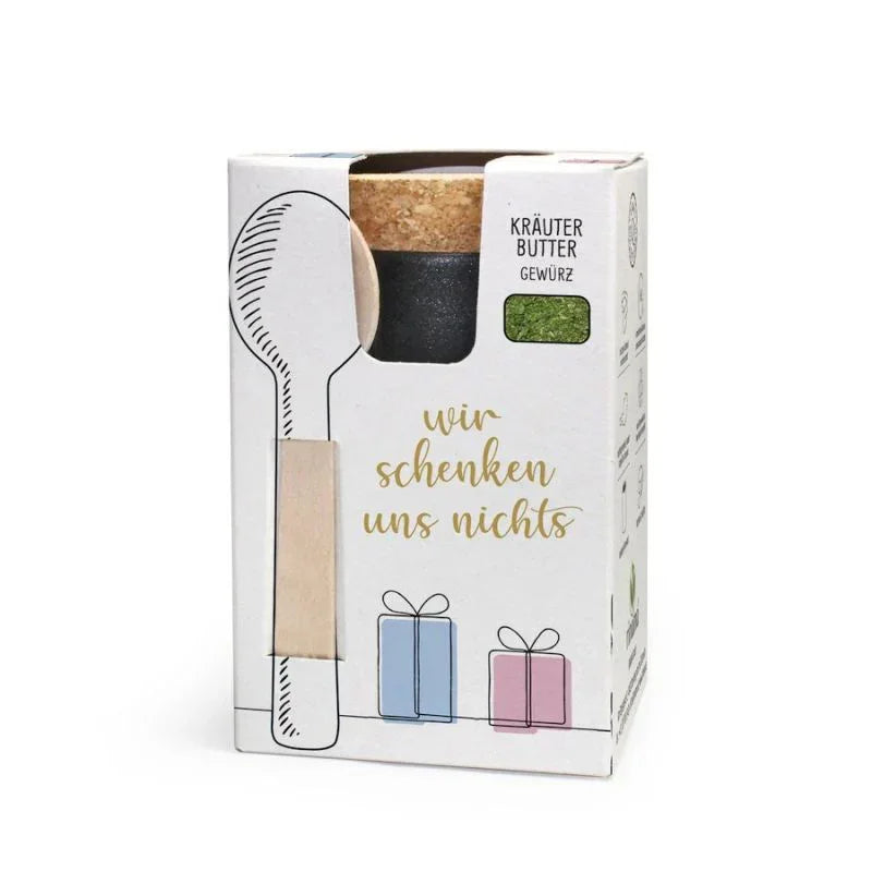Kräuterbutter Gewürz Geschenkset mit Löffel, dekorative Verpackung, feinkostgourmet Delikatessen