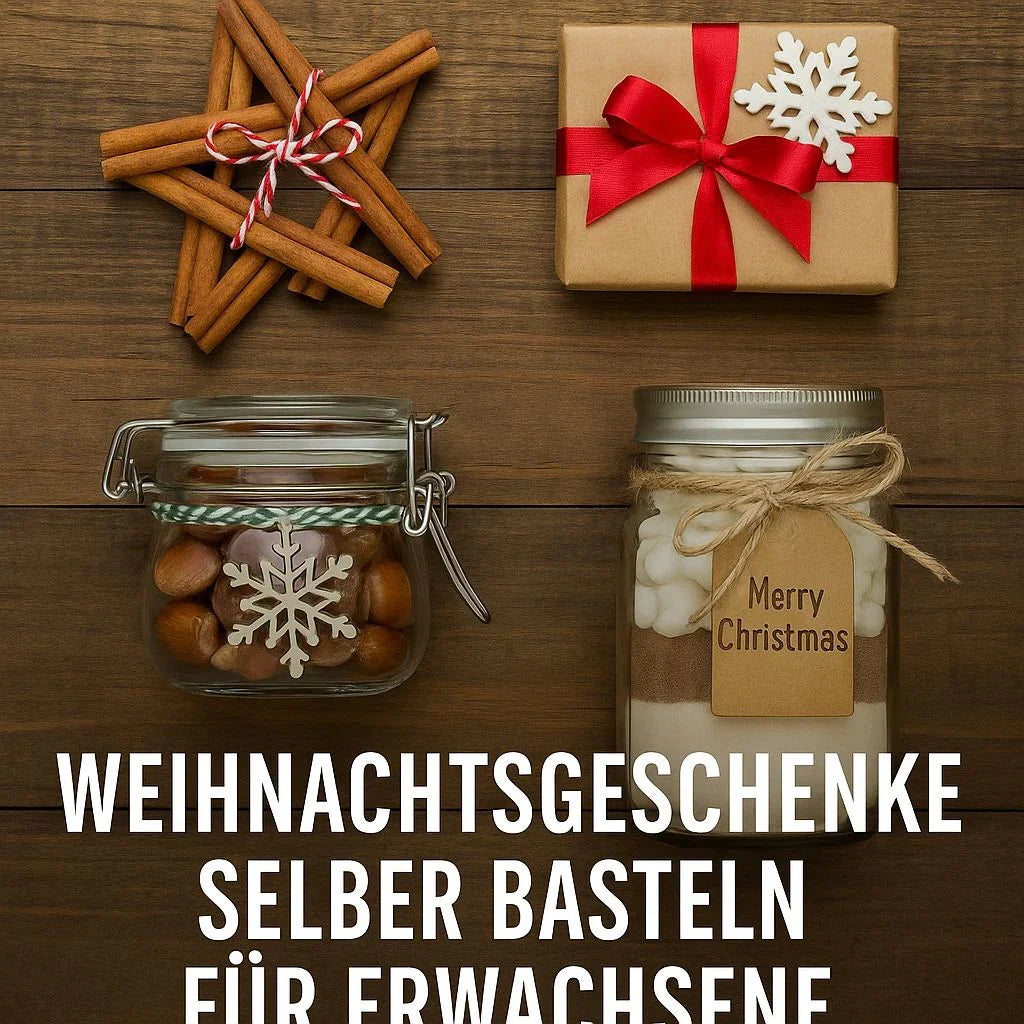 DIY Weihnachtsgeschenke: Gewürzglas, Zimtsterne, Geschenkbox auf Holz für Erwachsene