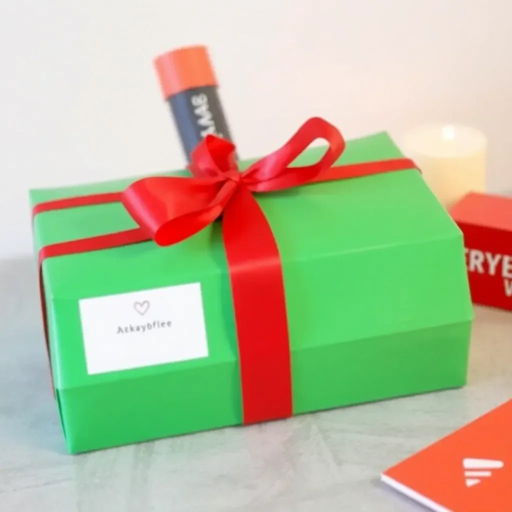 Grüne Geschenkbox mit roter Schleife, feinkostgourmet Delikatessen Geschenkidee