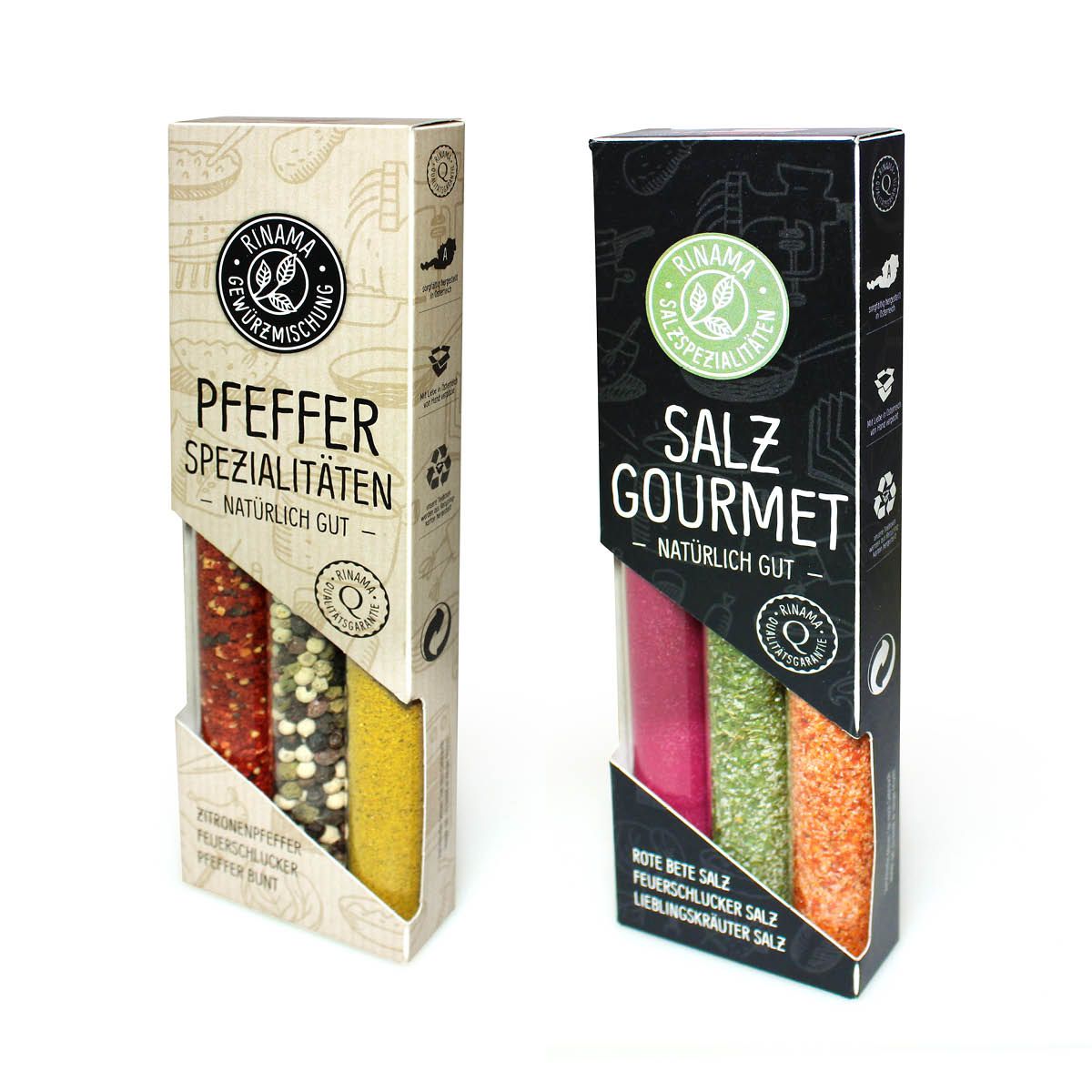 3er-Set in Vitro – Salzgourmet & Pfeffer-Spezi: Würzgenuss im Geschenkformat.