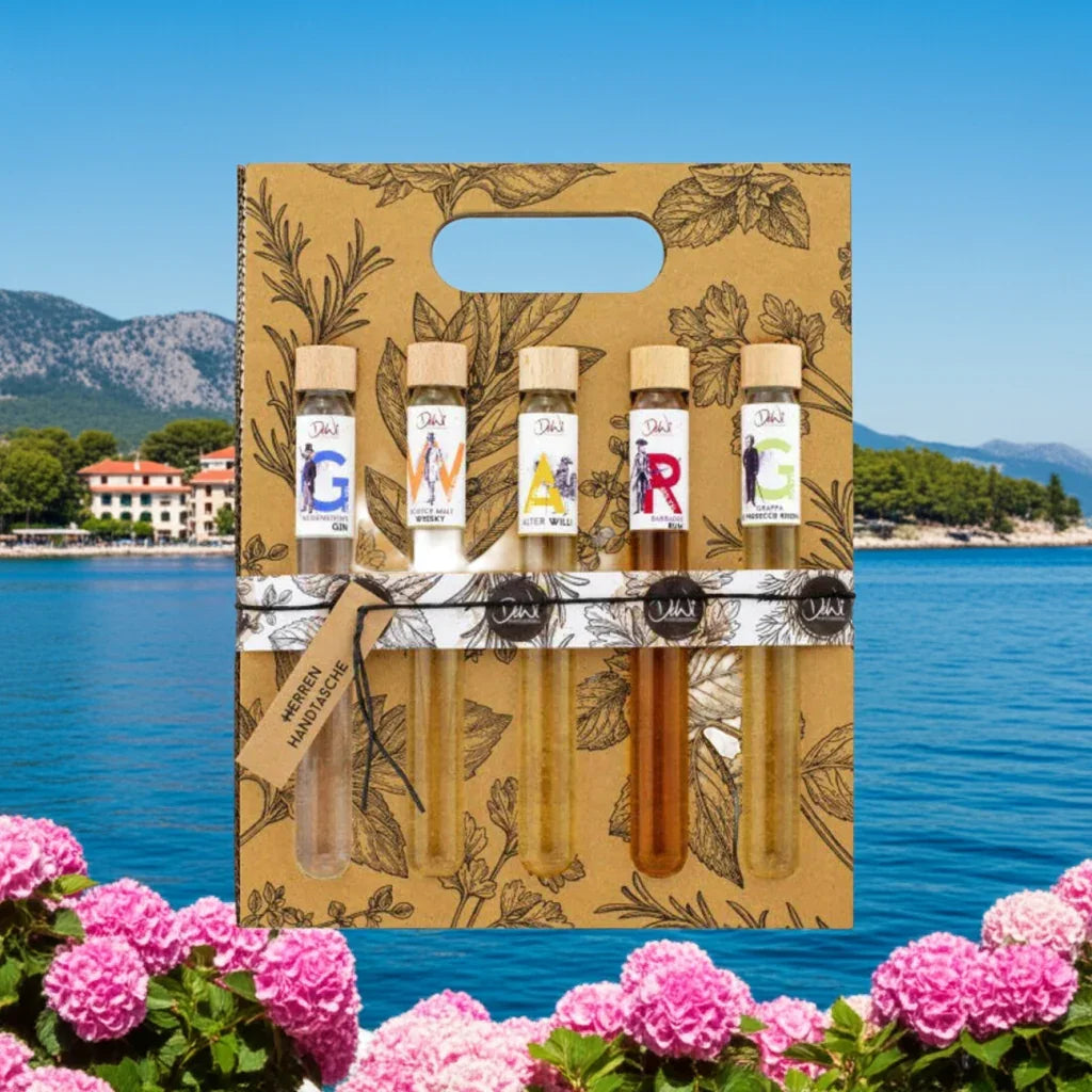 5er Geschenkset XL-Herrenhandtasche Neisenstein´s Dry Gin, Scotch Malt - feinkostgourmet