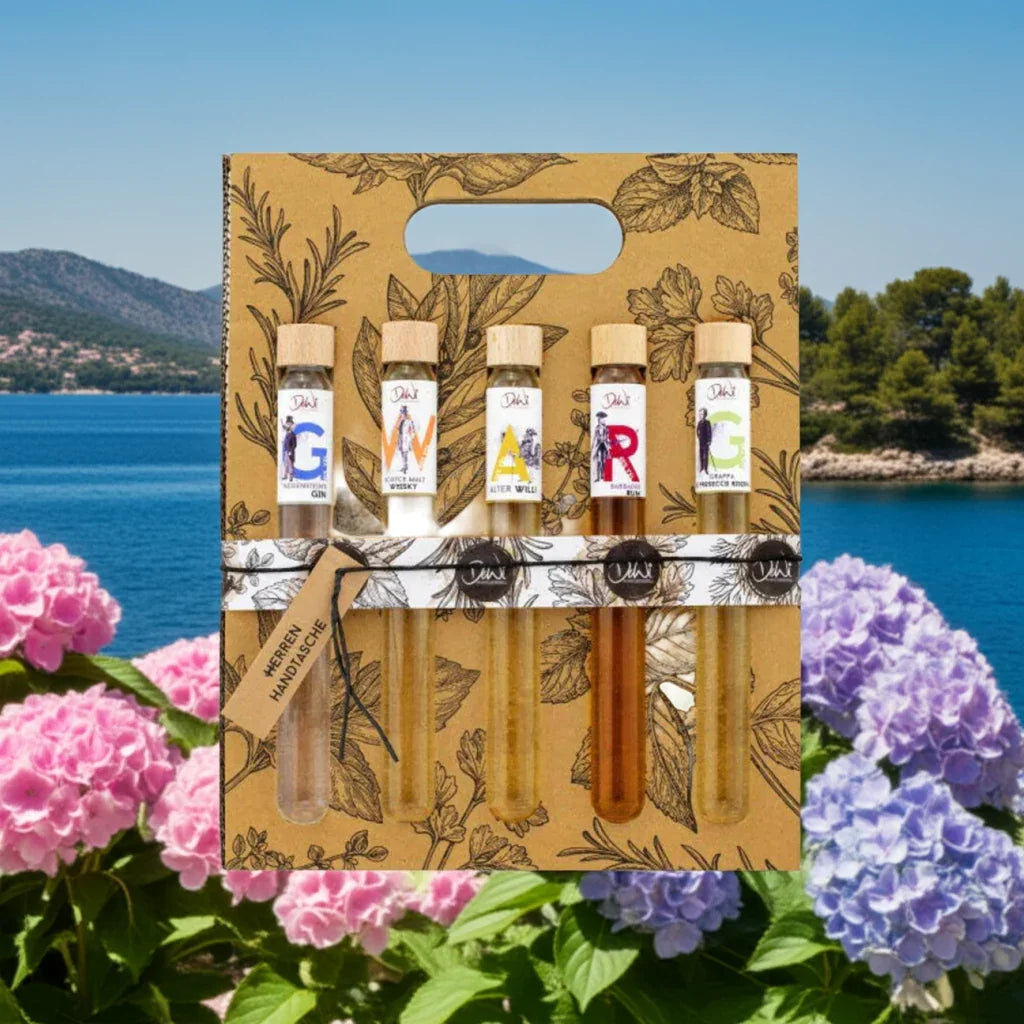 5er Geschenkset XL-Herrenhandtasche Neisenstein´s Dry Gin, Scotch Malt - feinkostgourmet