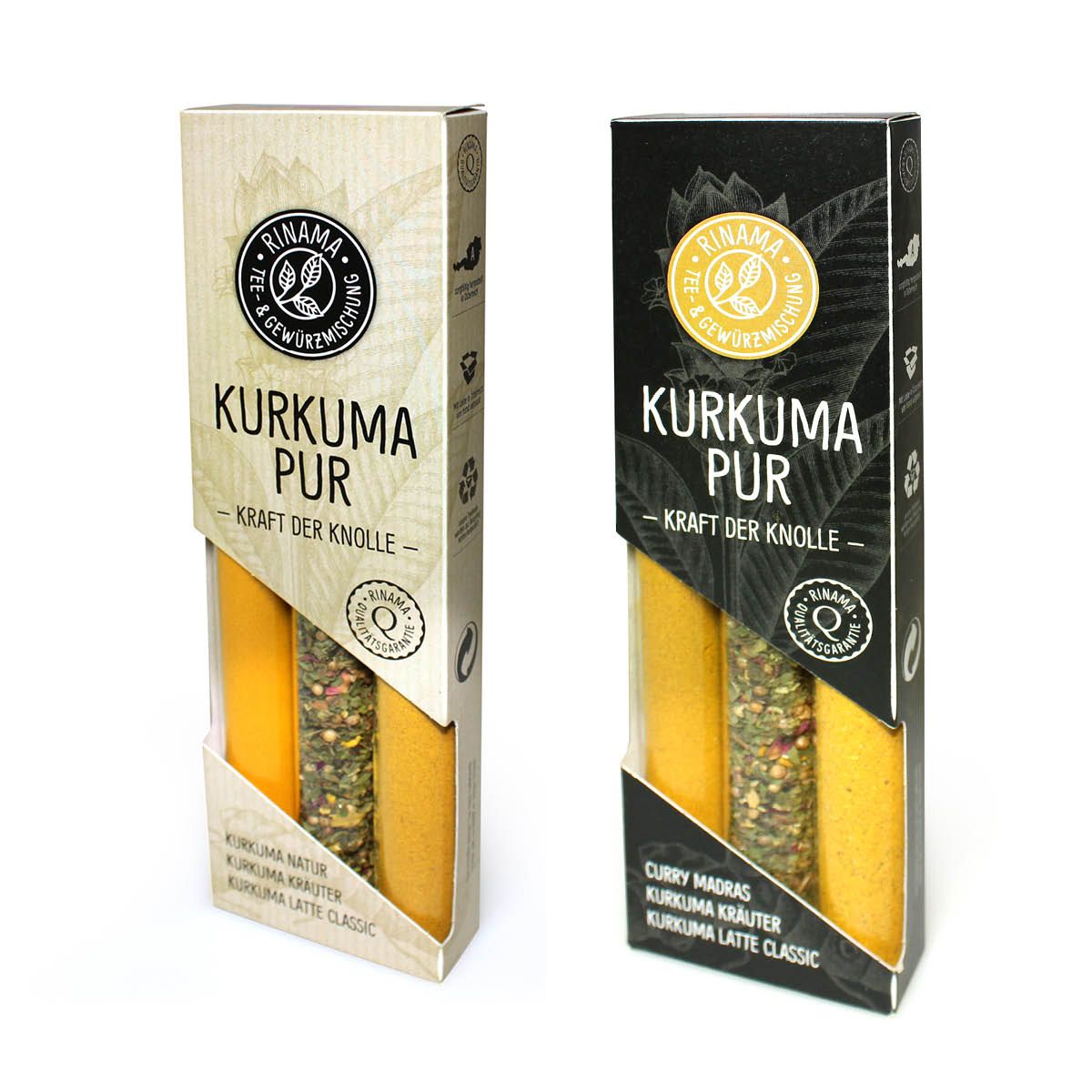 3er-Set in Vitro „Kurkuma – 2-fach sortiert“ – Goldener Genuss in Reagenzglasform.